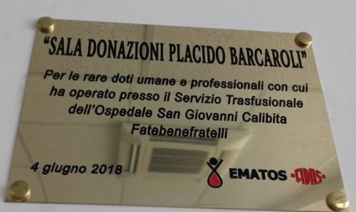 Scopri di più sull'articolo Intitolazione della sala donazioni a Placido Barcaroli