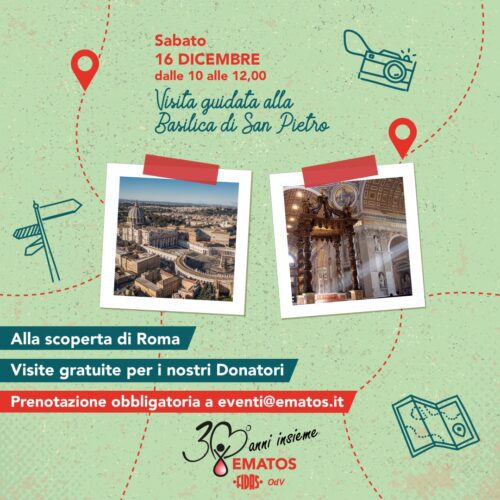 Scopri di più sull'articolo Visite guidate gratuite per i donatori EMATOS FIDAS: il 16 dicembre appuntamento alla Basilica di San Pietro.
