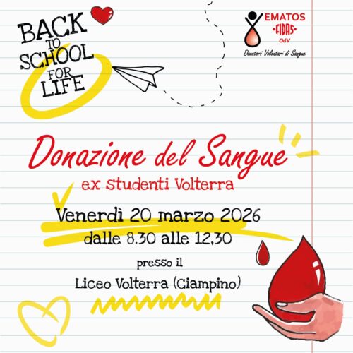 Scopri di più sull'articolo Back to school! Il 20 marzo gli ex studenti del Volterra tornano a scuola per donare sangue