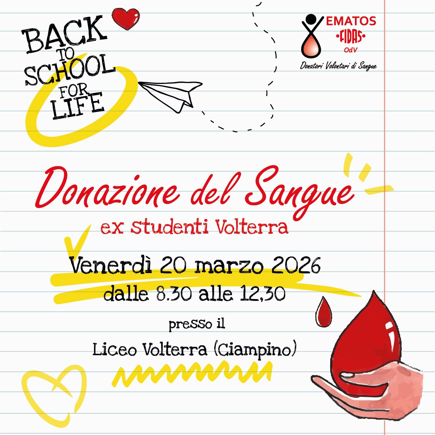 Al momento stai visualizzando Back to school! Il 20 marzo gli ex studenti del Volterra tornano a scuola per donare sangue